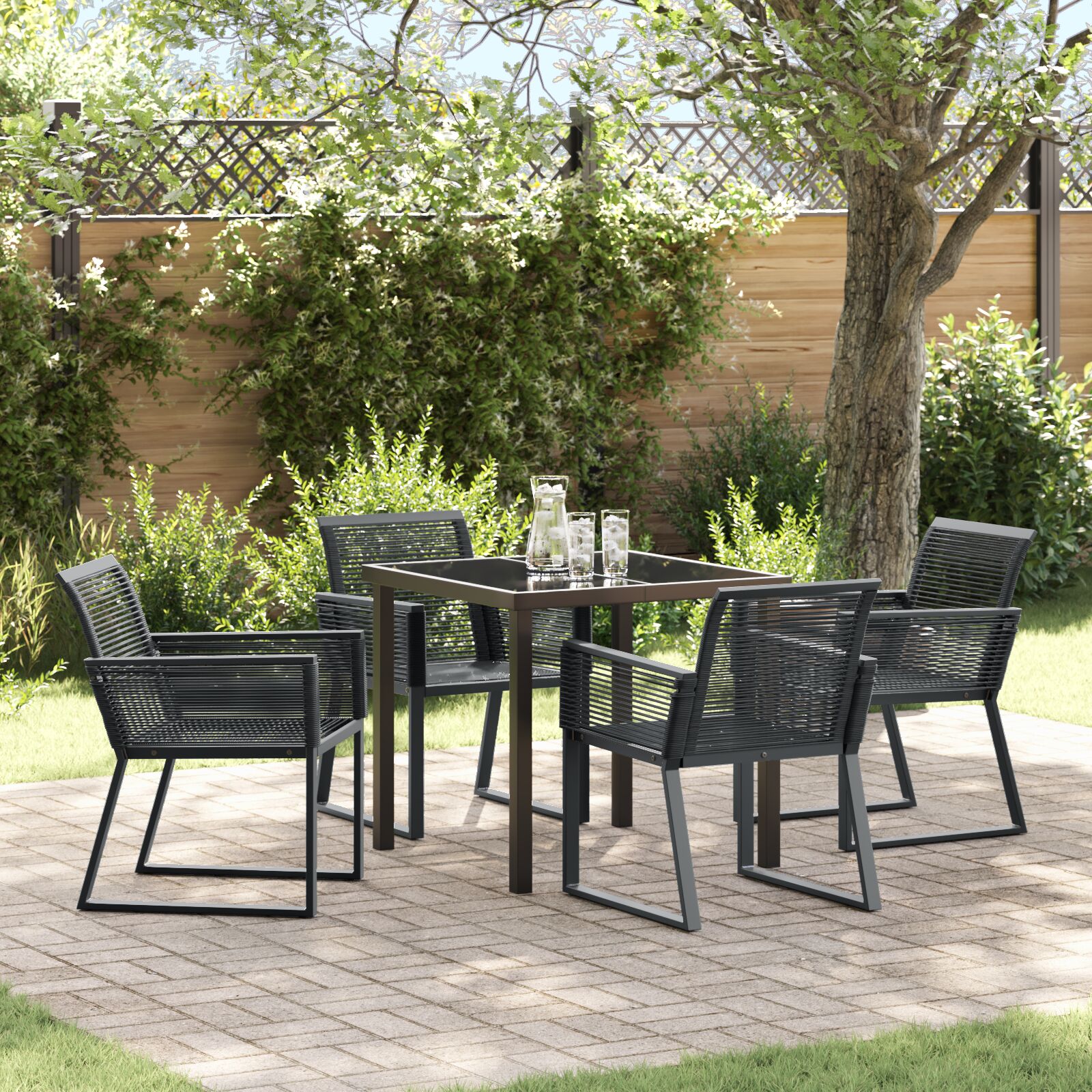5-teiliges Garten-Essenset Schwarzes Poly-Rattan 5-teiliges Garten-Essenset Schwarzes Poly-Rattan
