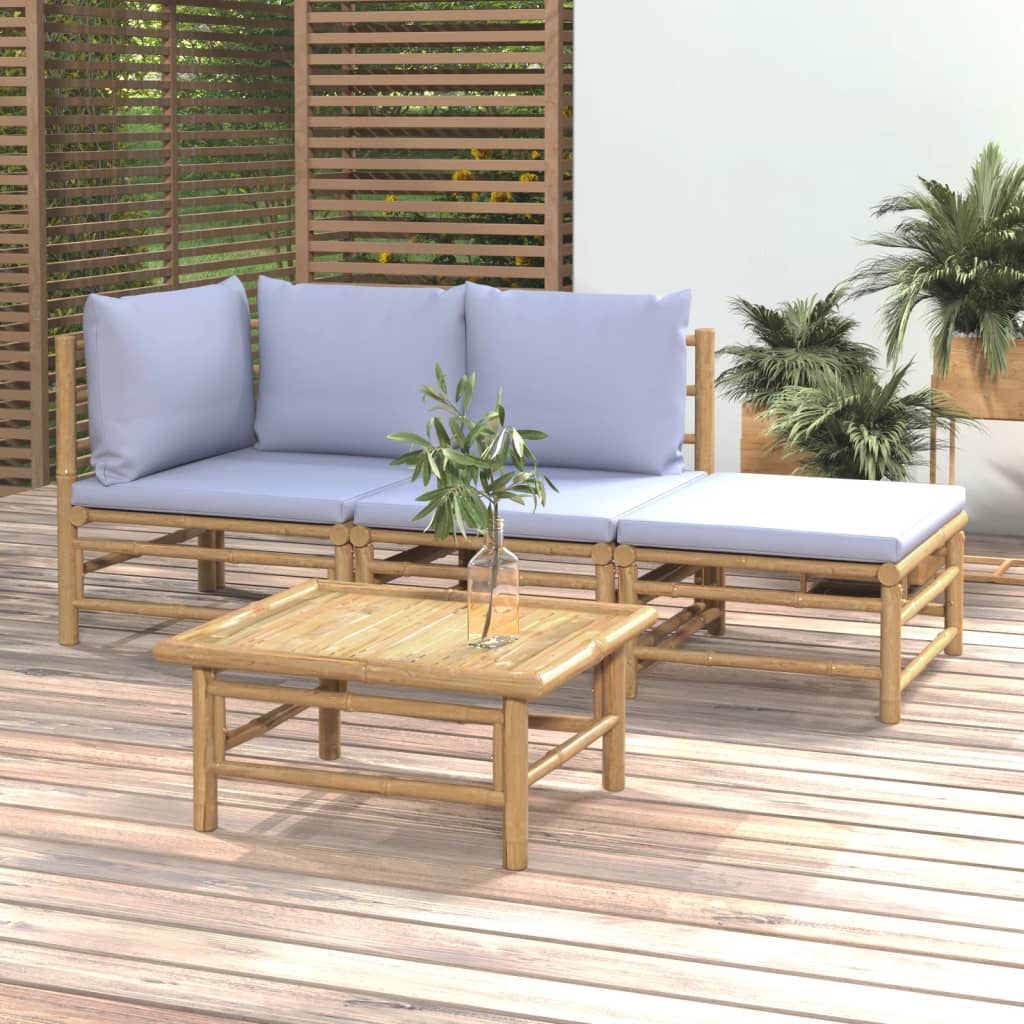 4-tlg. Garten-Lounge-Set mit Hellgrauen Kissen Bambus 4-tlg. Garten-Lounge-Set mit Hellgrauen Kissen Bambus