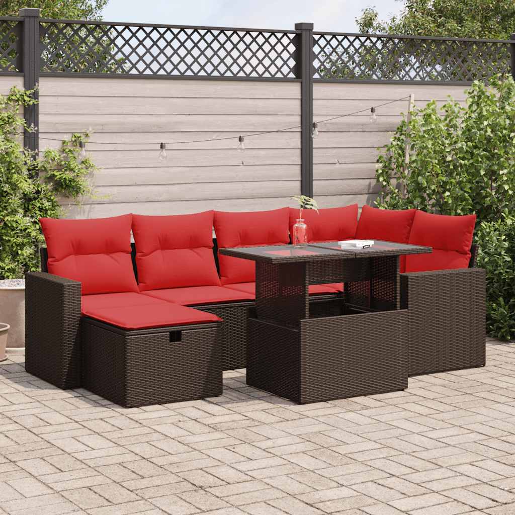 7-tlg. Garten-Sofagarnitur mit Kissen Schwarz Poly Rattan 7-tlg. Garten-Sofagarnitur mit Kissen Schwarz Poly Rattan
