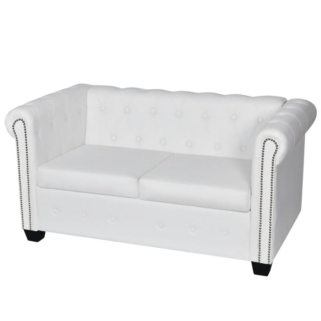 Chesterfield-Sofa 2-Sitzer Kunstleder Weiß Chesterfield-Sofa 2-Sitzer Kunstleder Weiß