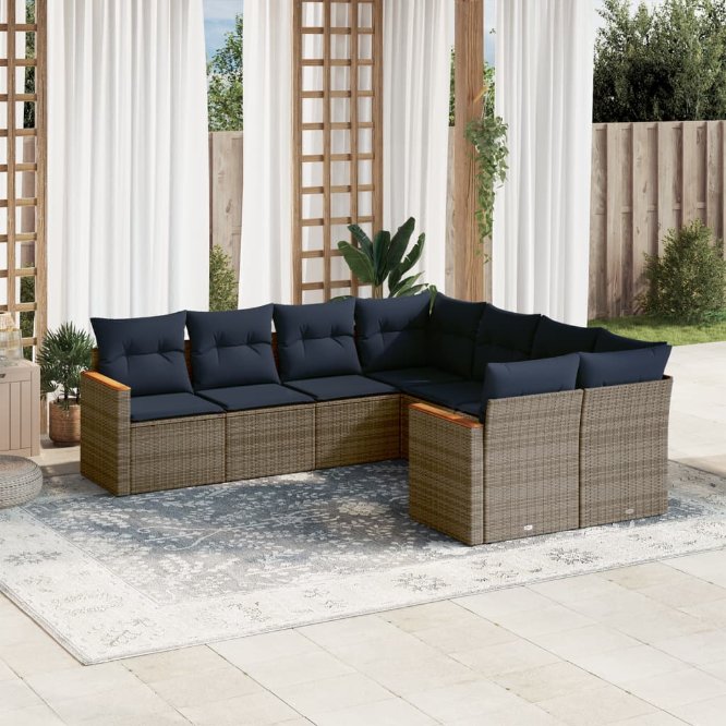 8-teiliges Gartensofa-Set mit Kissen, grau, Polyrattan 8-teiliges Gartensofa-Set mit Kissen, grau, Polyrattan