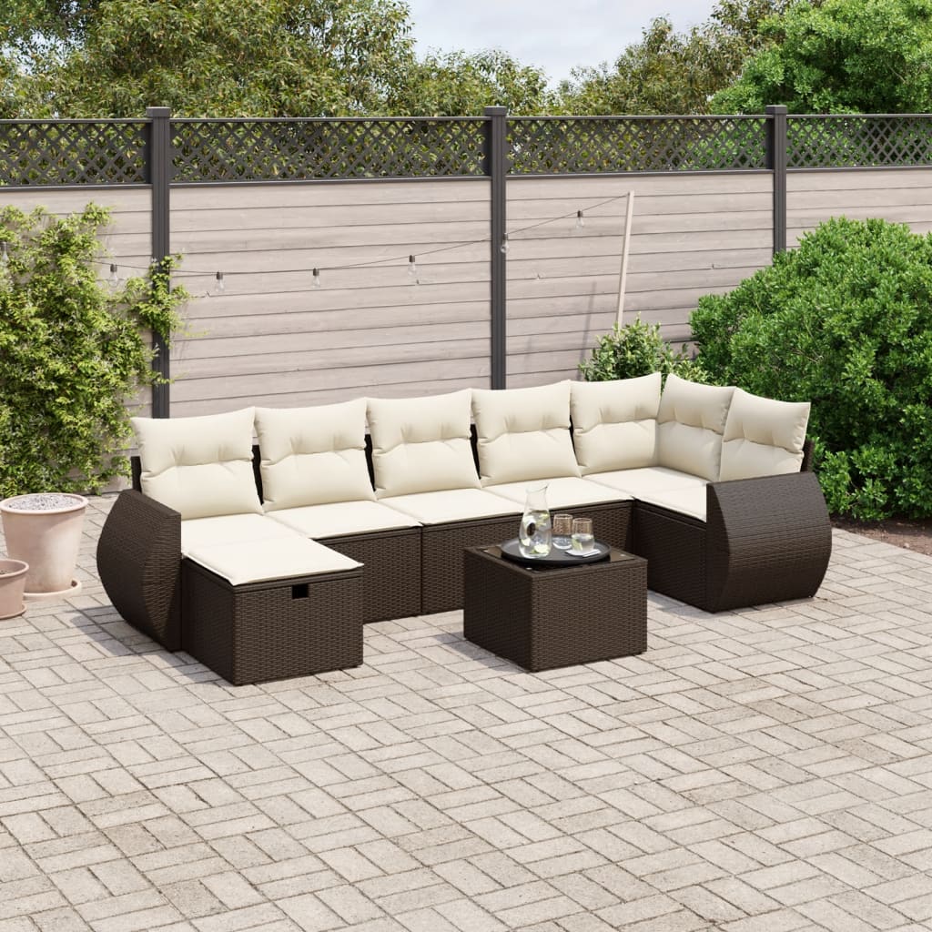 8-tlg. Garten-Sofagarnitur mit Kissen Braun Poly Rattan 8-tlg. Garten-Sofagarnitur mit Kissen Braun Poly Rattan