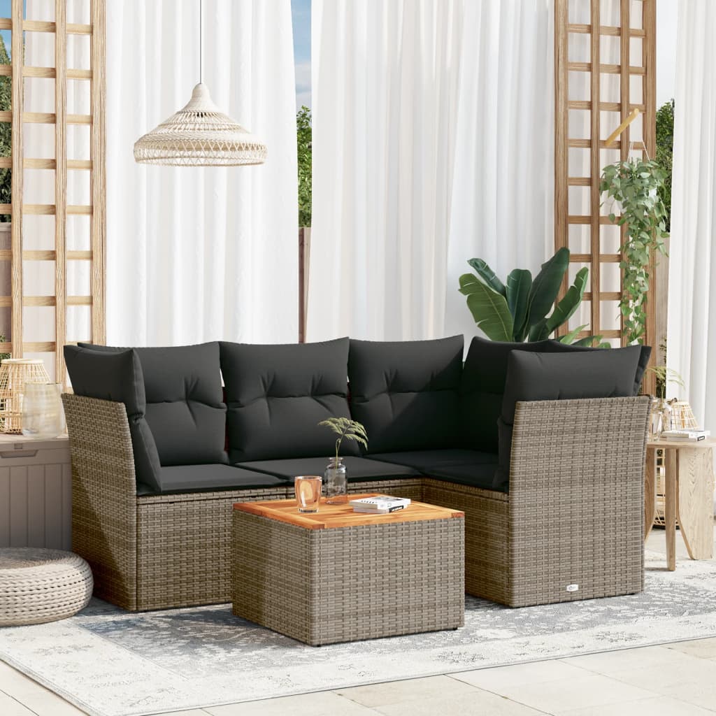 5-tlg. Garten-Sofagarnitur mit Kissen Grau Poly Rattan 5-tlg. Garten-Sofagarnitur mit Kissen Grau Poly Rattan