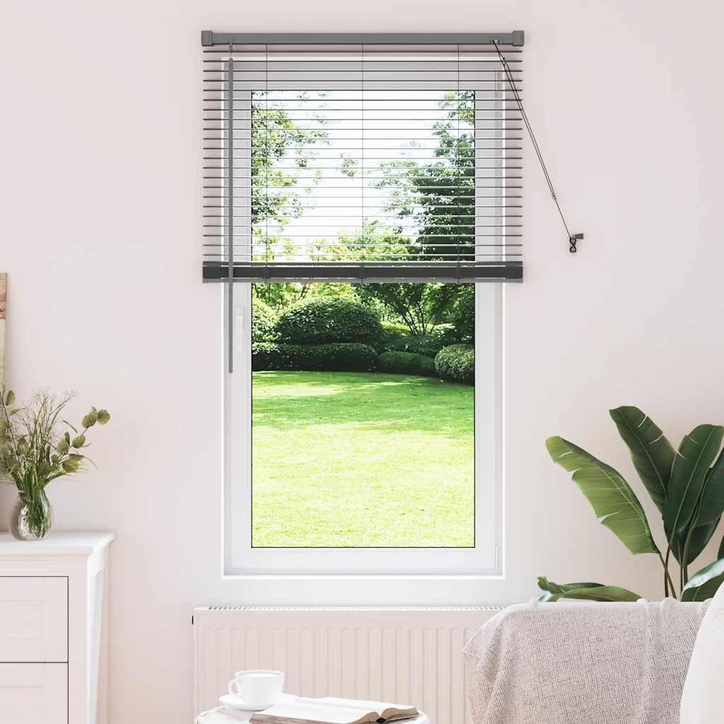 Fenster Jalousie mit Vorhängen Sonstiges Dunkelgrau 80 x 130 cm Aluminium