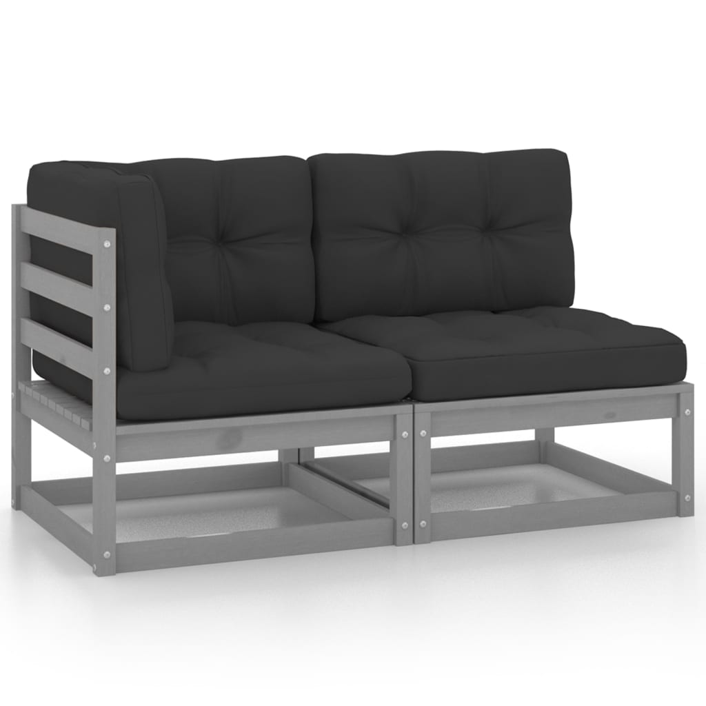 2-tlg. Garten-Lounge-Set mit Kissen Grau Kiefer Massivholz 2-tlg. Garten-Lounge-Set mit Kissen Grau Kiefer Massivholz