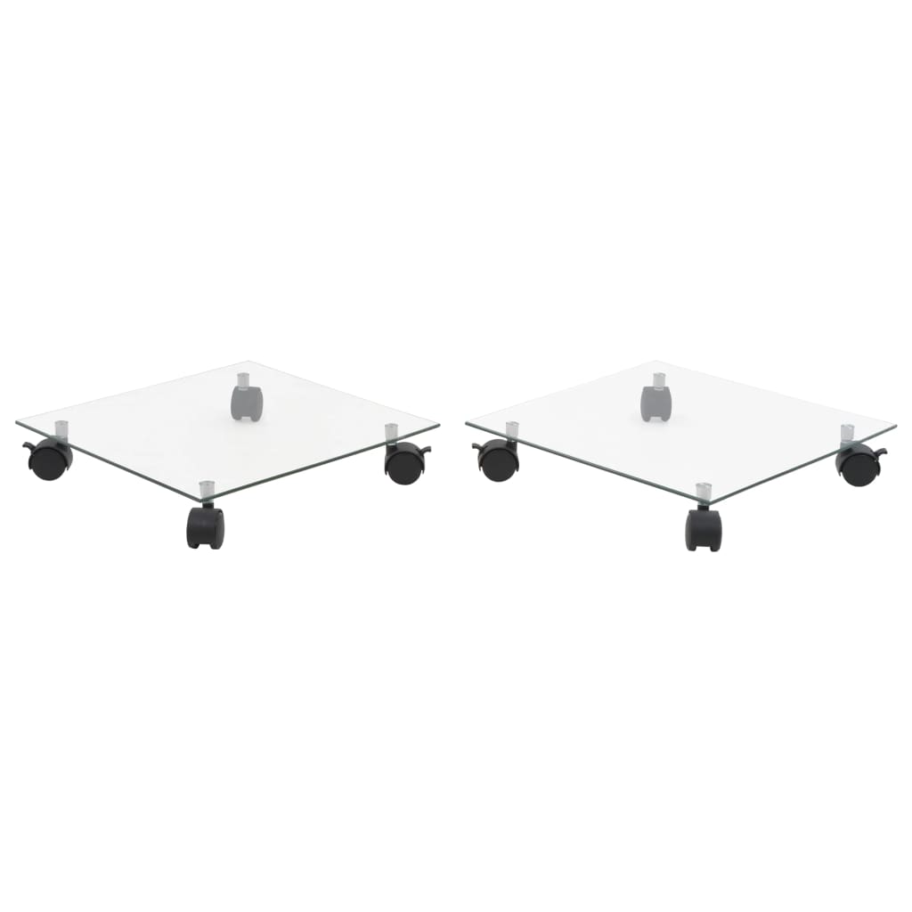 Pflanzenständer mit Rollen 2 Stück Hartglas 35x35 cm Quadrat