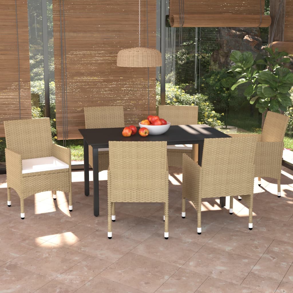 7-tlg. Garten-Essgruppe mit Kissen Poly Rattan Beige 7-tlg. Garten-Essgruppe mit Kissen Poly Rattan Beige
