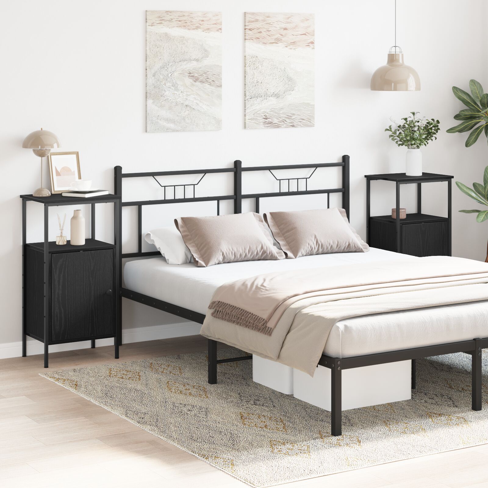 vidaXL Nachttische 2 Stück Schwarz Eiche 41x31x80 cm Ingenieurohholz
