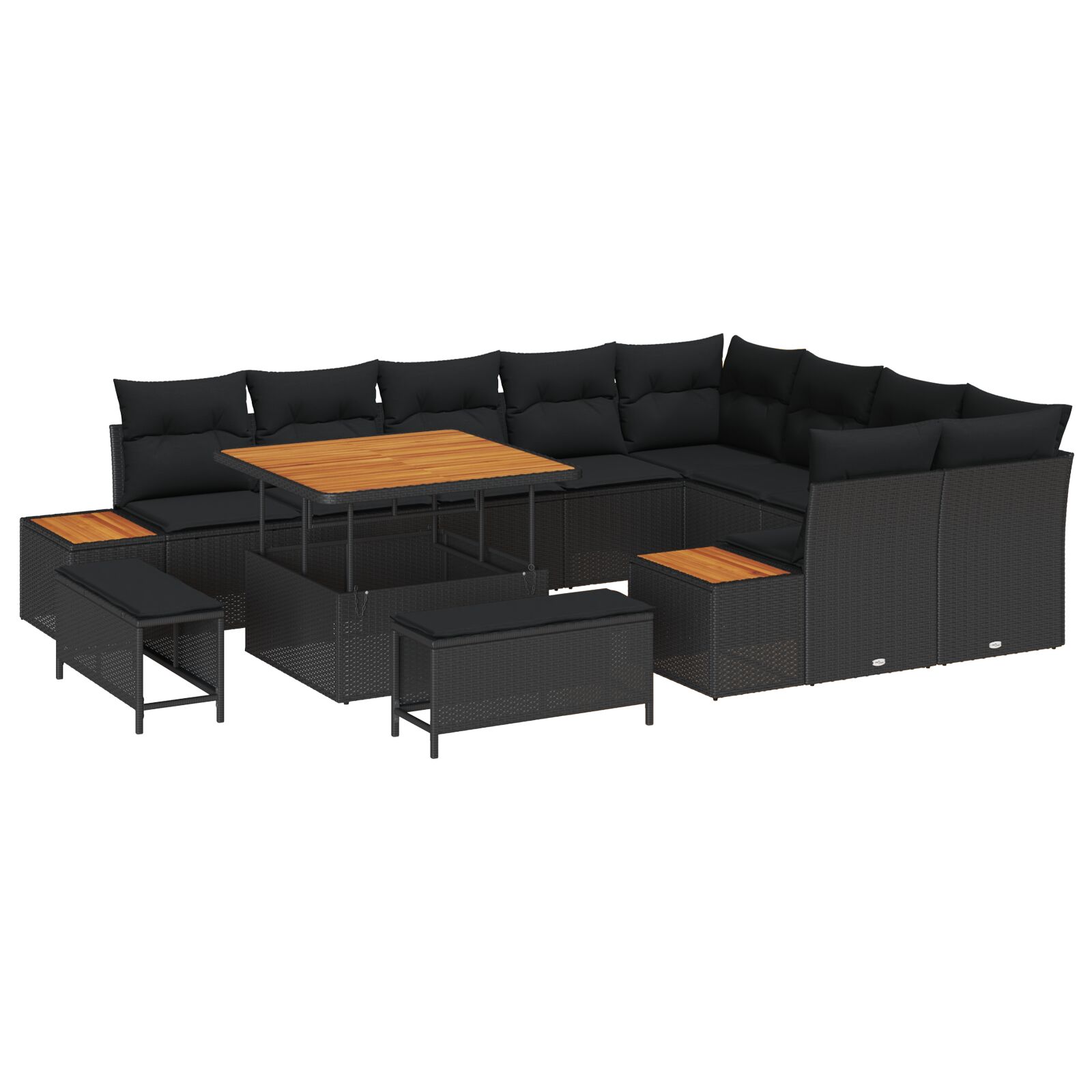 Garten-Sofa-Set mit 12 Teilen und Kissen Schwarz Poly-Rattan Akazie, Garten-Dining-Set mit 3 Teilen und Kissen Schwarz Poly-Rattan Akazie Garten-Sofa-Set mit 12 Teilen und Kissen Schwarz Poly-Rattan Akazie, Garten-Dining-Set mit 3 Teilen und Kissen Schwarz Poly-Rattan Akazie