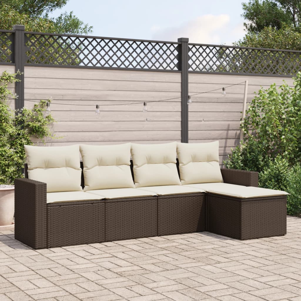5-tlg. Garten-Sofagarnitur mit Kissen Braun Poly Rattan 5-tlg. Garten-Sofagarnitur mit Kissen Braun Poly Rattan