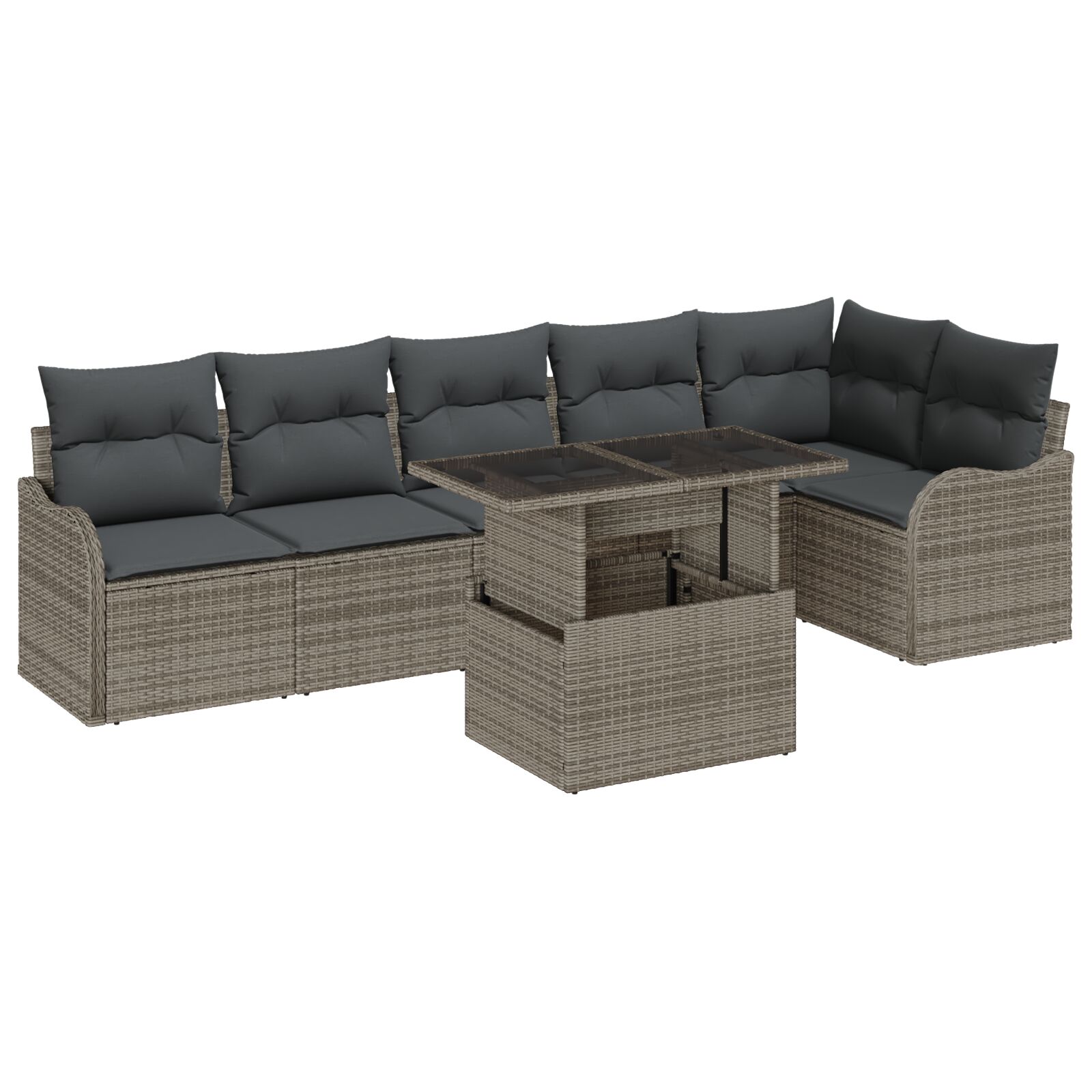 7-teiliges Garten Sofa Set mit Kissen Grau Poly Rattan, 2-Sitzer Garten Sofa mit Kissen Grau Poly Rattan 7-teiliges Garten Sofa Set mit Kissen Grau Poly Rattan, 2-Sitzer Garten Sofa mit Kissen Grau Poly Rattan