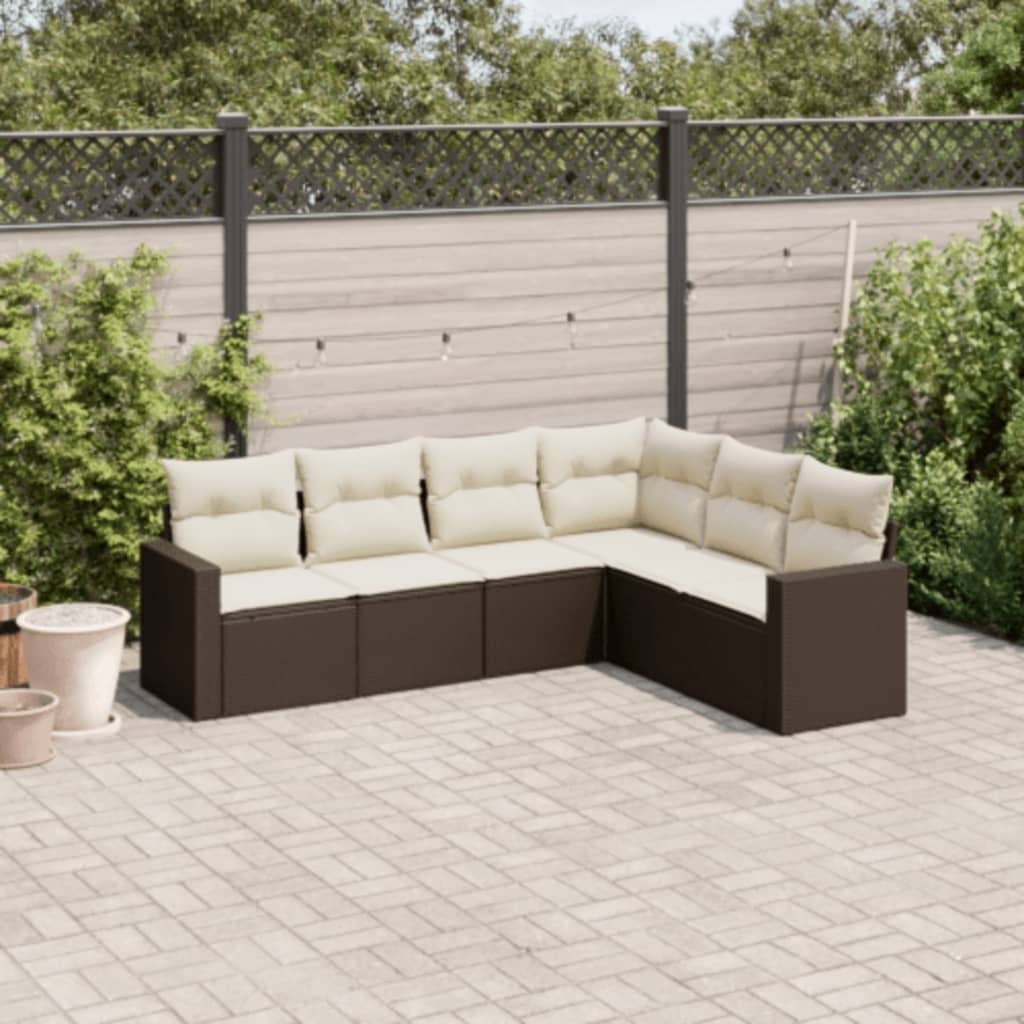 6-tlg. Garten-Sofagarnitur mit Kissen Braun Poly Rattan 6-tlg. Garten-Sofagarnitur mit Kissen Braun Poly Rattan