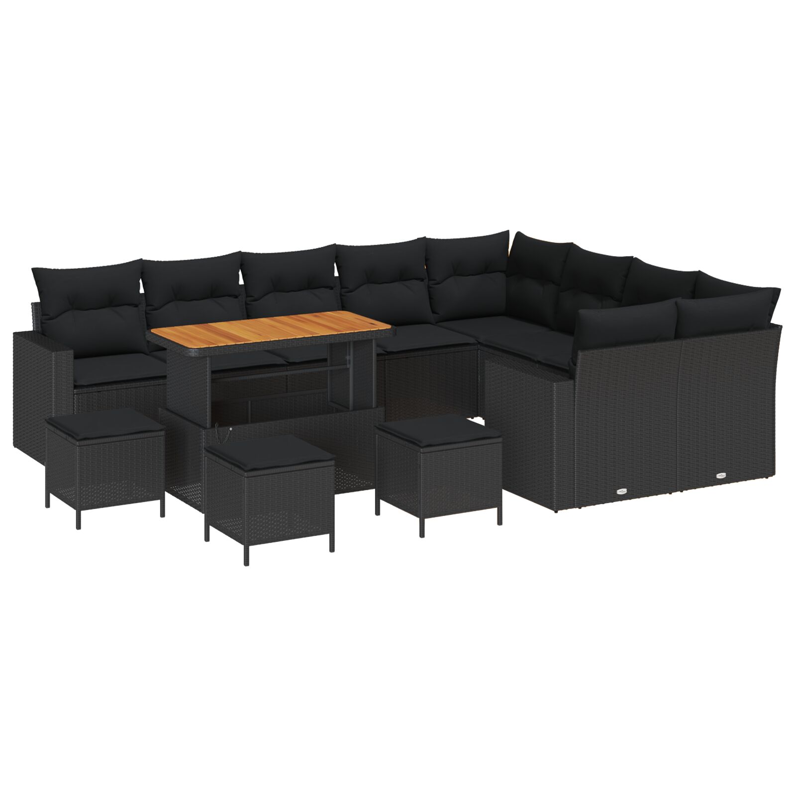 13-teiliges Garten-Sofa-Set mit Kissen aus schwarzem Poly-Rattan Akazie, 4-teiliges Garten-Esszimmer-Set mit Kissen aus schwarzem Poly-Rattan Akazie 13-teiliges Garten-Sofa-Set mit Kissen aus schwarzem Poly-Rattan Akazie, 4-teiliges Garten-Esszimmer-Set mit Kissen aus schwarzem Poly-Rattan Akazie