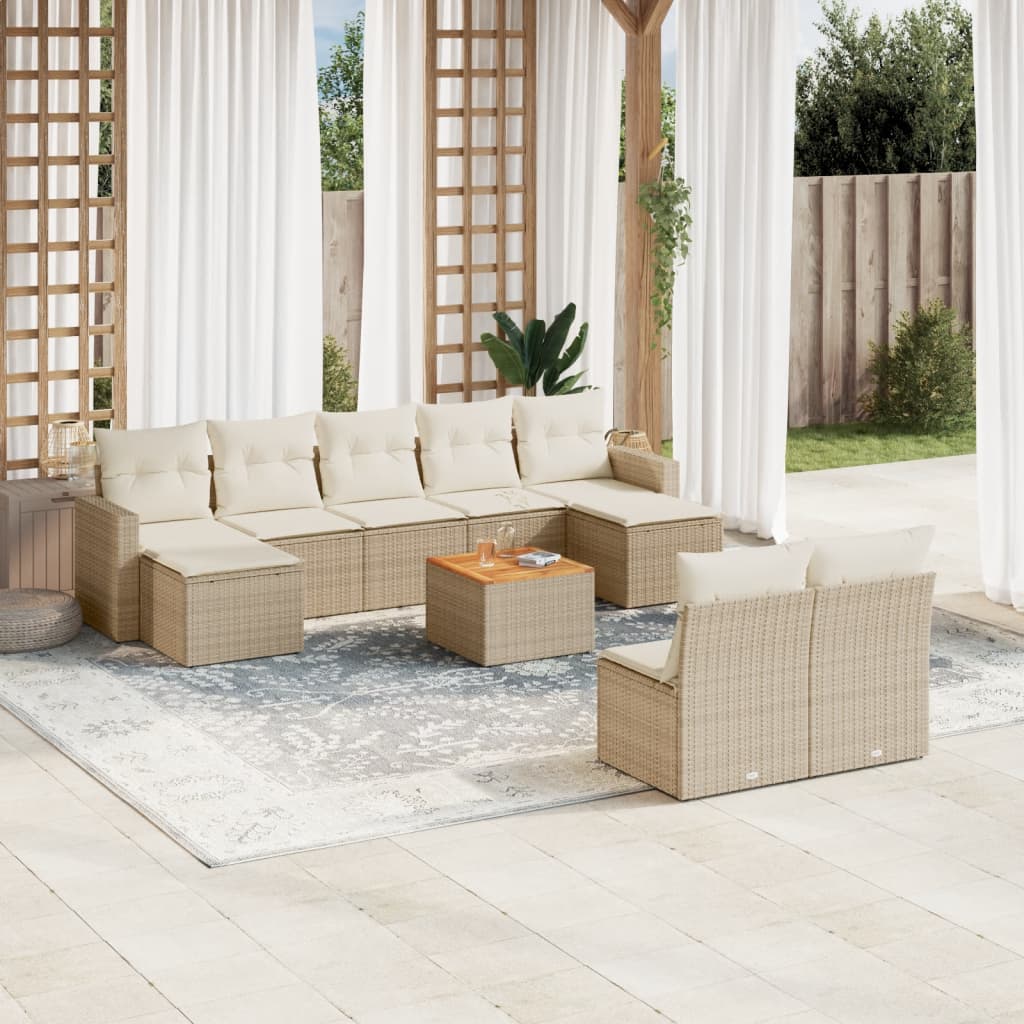 10-tlg. Garten-Sofagarnitur mit Kissen Beige Poly Rattan 10-tlg. Garten-Sofagarnitur mit Kissen Beige Poly Rattan