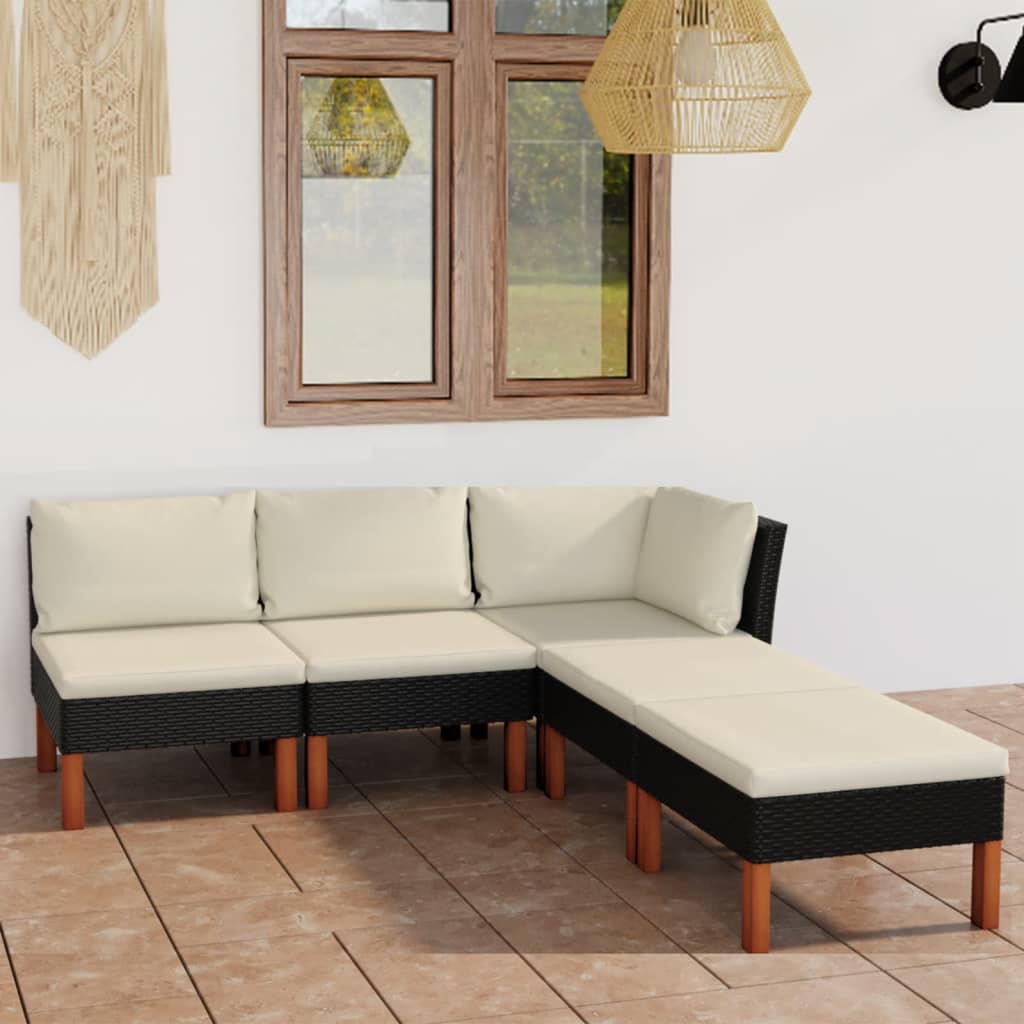 5-tlg. Garten-Lounge-Set mit Kissen Poly Rattan Schwarz 5-tlg. Garten-Lounge-Set mit Kissen Poly Rattan Schwarz