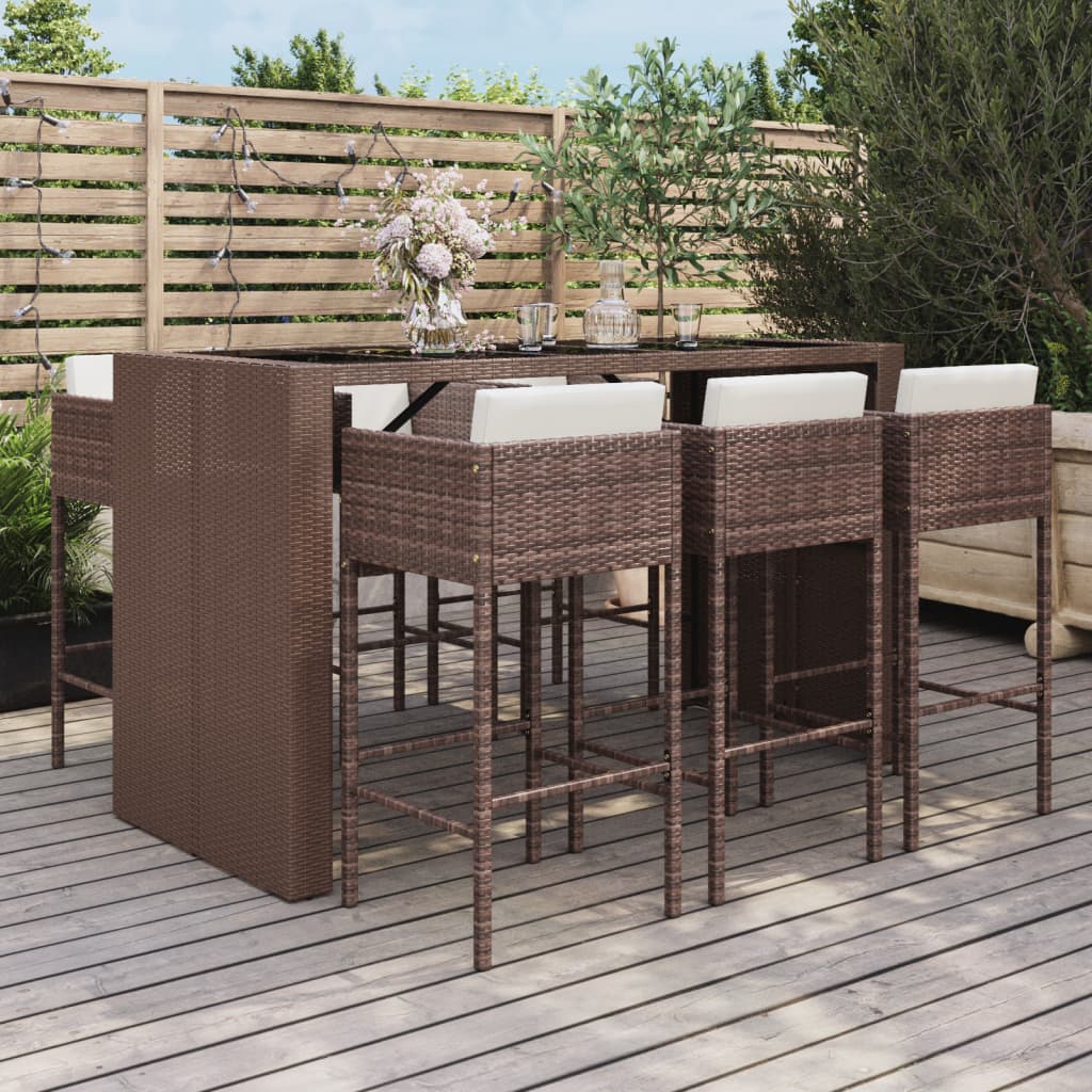 7-tlg. Gartenbar-Set mit Kissen Braun Poly Rattan 7-tlg. Gartenbar-Set mit Kissen Braun Poly Rattan