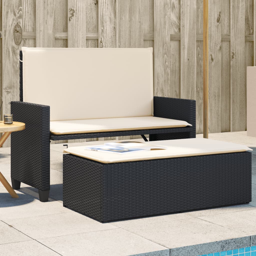 Gartenbank mit Kissen und Hocker Schwarz Poly Rattan Gartenbank mit Kissen und Hocker Schwarz Poly Rattan