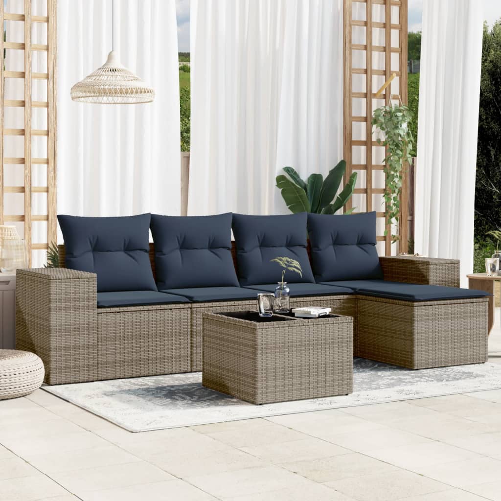 6-teiliges Gartensofa-Set mit Kissen, grau, Polyrattan 6-teiliges Gartensofa-Set mit Kissen, grau, Polyrattan