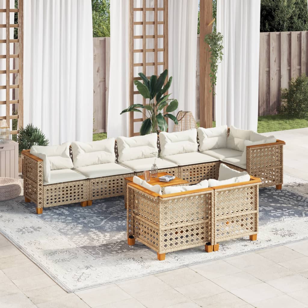 9-tlg. Garten-Sofagarnitur mit Kissen Beige Poly Rattan 9-tlg. Garten-Sofagarnitur mit Kissen Beige Poly Rattan