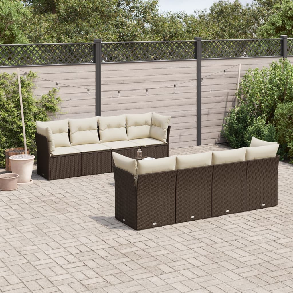 9-tlg. Garten-Sofagarnitur mit Kissen Braun Poly Rattan 9-tlg. Garten-Sofagarnitur mit Kissen Braun Poly Rattan