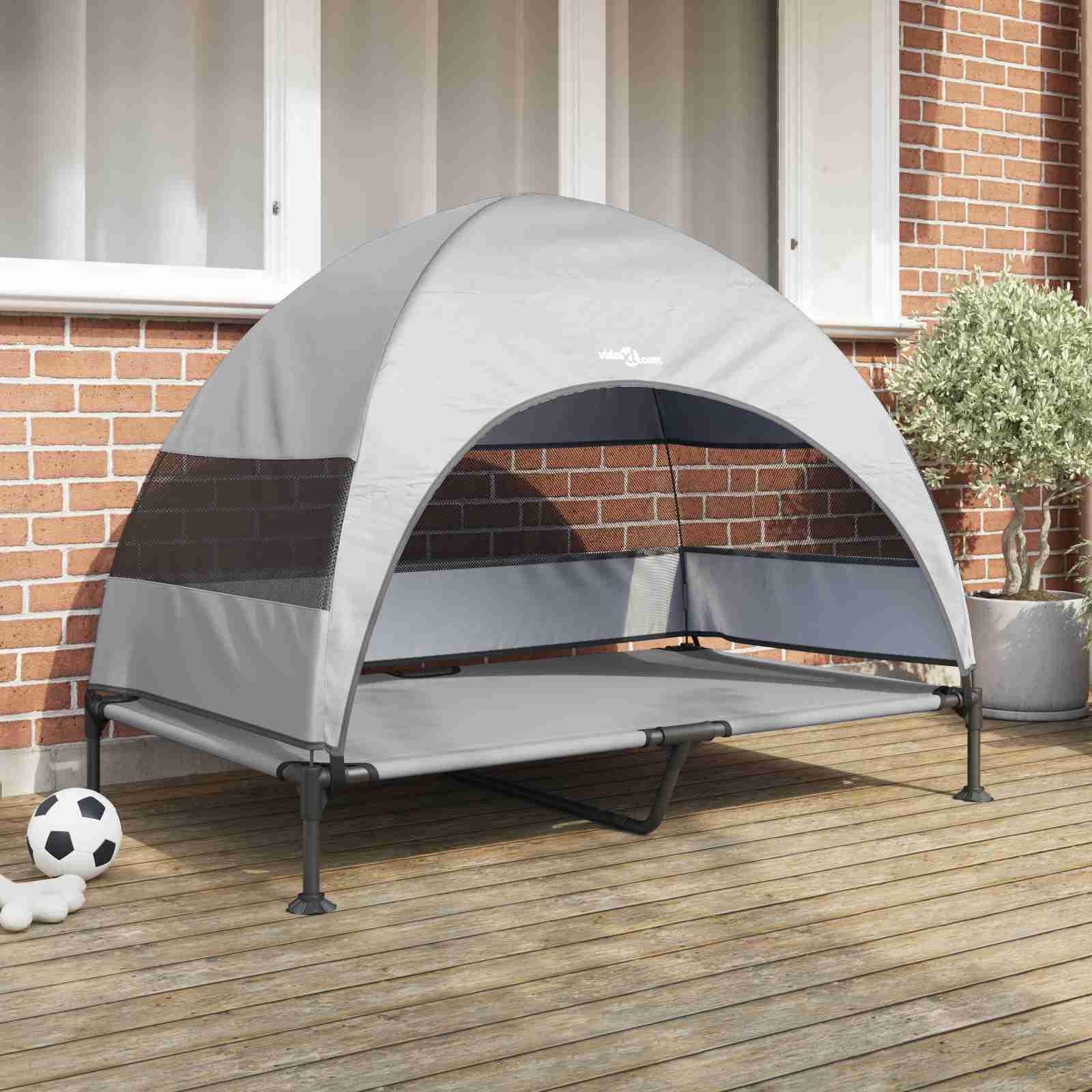 Erhöhtes Hundebett mit Abnehmbarem Dach Silber Grau XL Stahl Erhöhtes Hundebett mit Abnehmbarem Dach Silber Grau XL Stahl