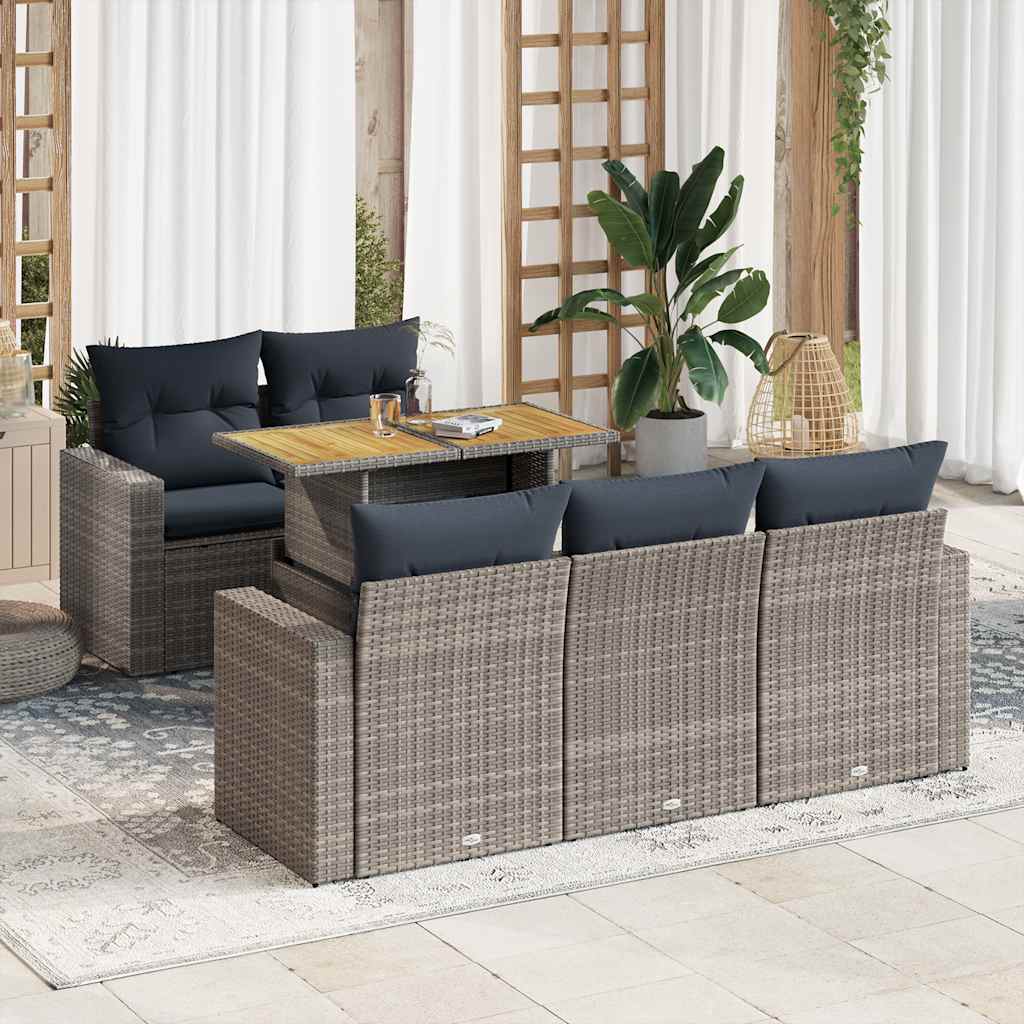 6-tlg. Garten-Sofagarnitur mit Kissen Grau Poly Rattan 6-tlg. Garten-Sofagarnitur mit Kissen Grau Poly Rattan