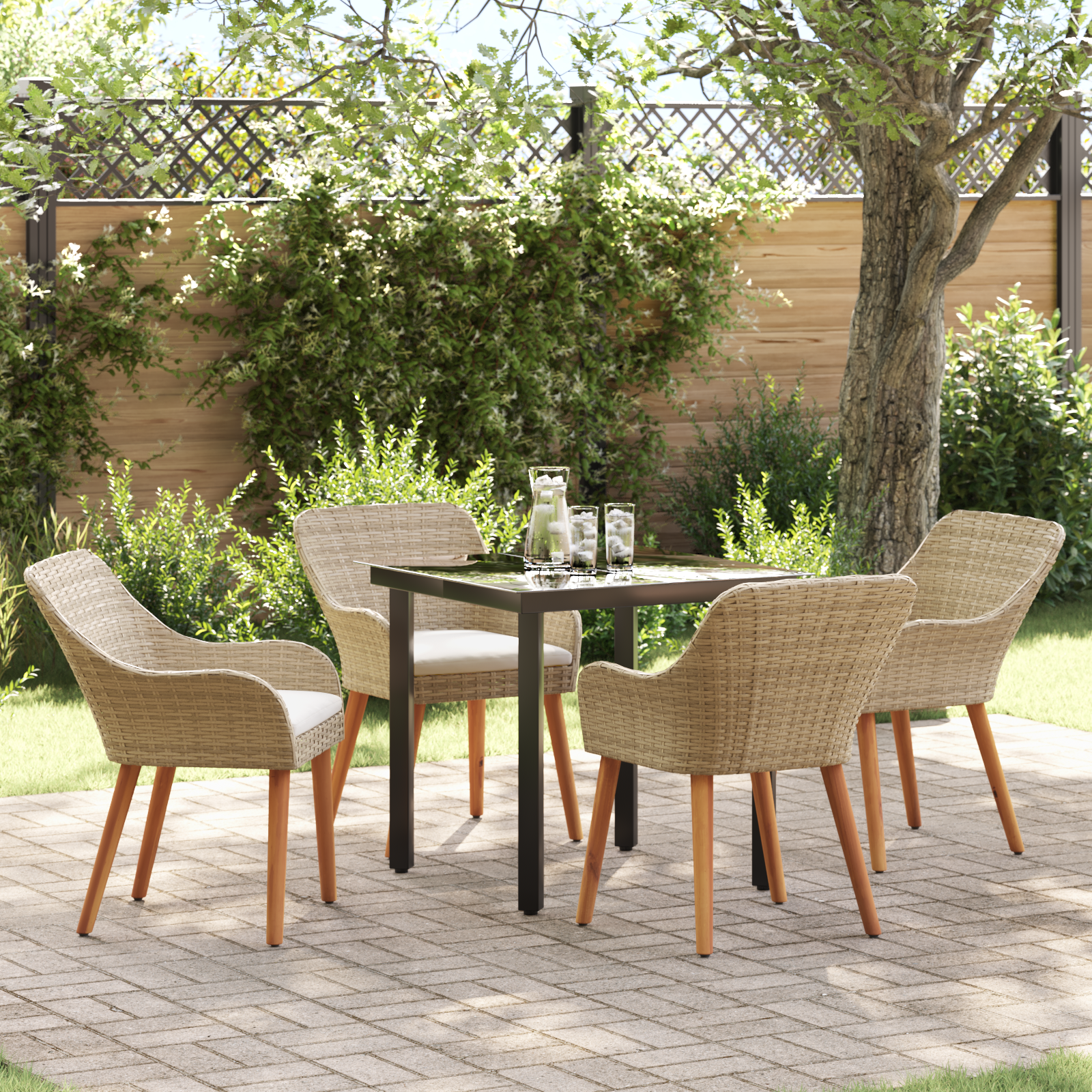 5-teiliges Garten-Esszimmer Set Beigefarbenes Poly-Rattan