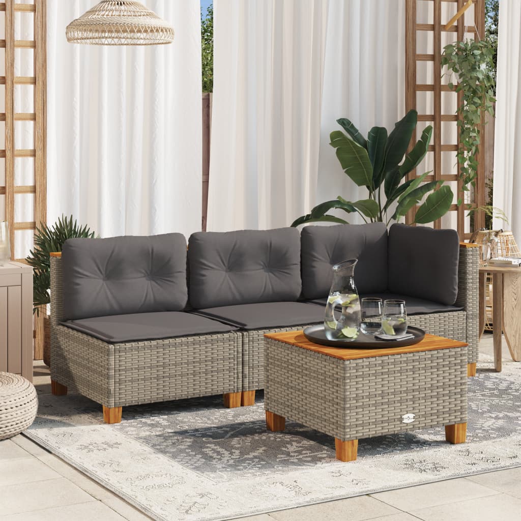 Gartensofa mit Kissen 3-Sitzer Grau Poly Rattan Gartensofa mit Kissen 3-Sitzer Grau Poly Rattan