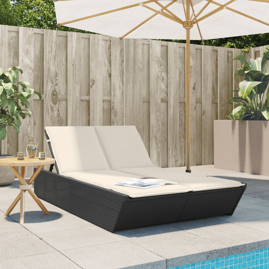 Doppel-Sonnenliege mit Kissen Schwarz Poly Rattan Doppel-Sonnenliege mit Kissen Schwarz Poly Rattan