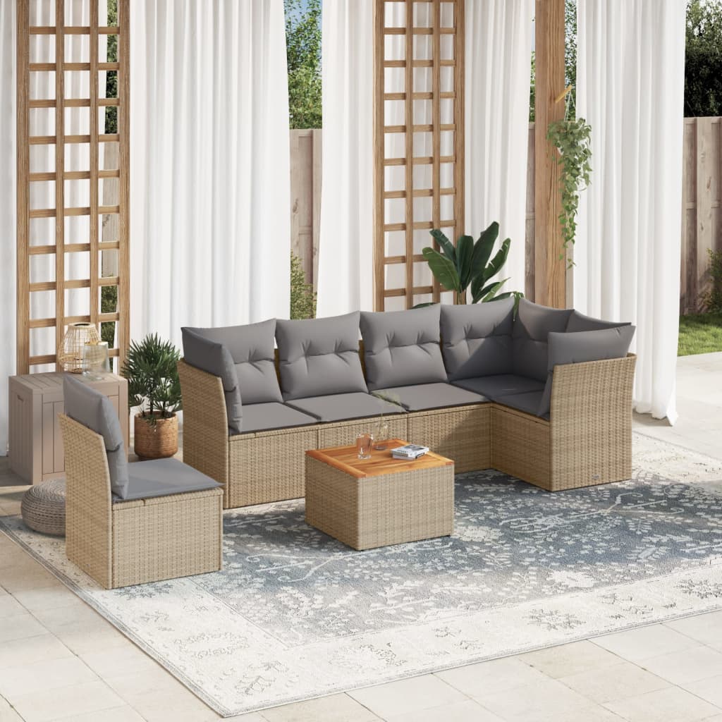 7-tlg. Garten-Sofagarnitur mit Kissen Beige Poly Rattan 7-tlg. Garten-Sofagarnitur mit Kissen Beige Poly Rattan