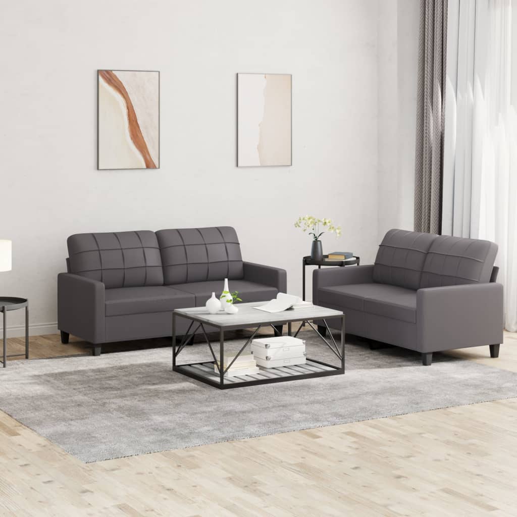 2-tlg. Sofagarnitur mit Kissen Grau Kunstleder 2-tlg. Sofagarnitur mit Kissen Grau Kunstleder
