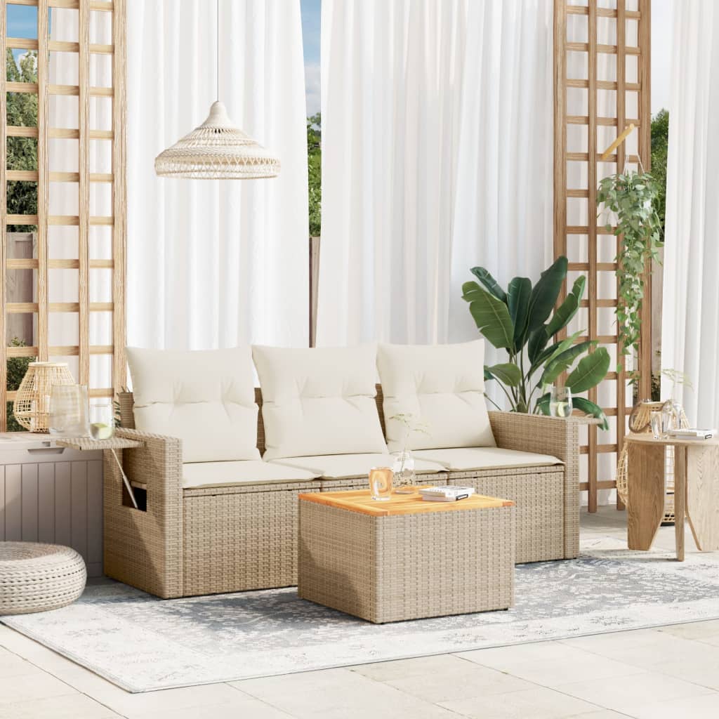 4-tlg. Garten-Sofagarnitur mit Kissen Beige Poly Rattan 4-tlg. Garten-Sofagarnitur mit Kissen Beige Poly Rattan