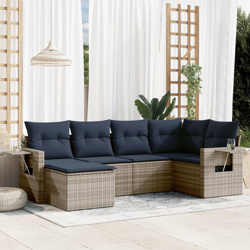 6-teiliges Gartensofa-Set mit Kissen, grau, Polyrattan 6-teiliges Gartensofa-Set mit Kissen, grau, Polyrattan