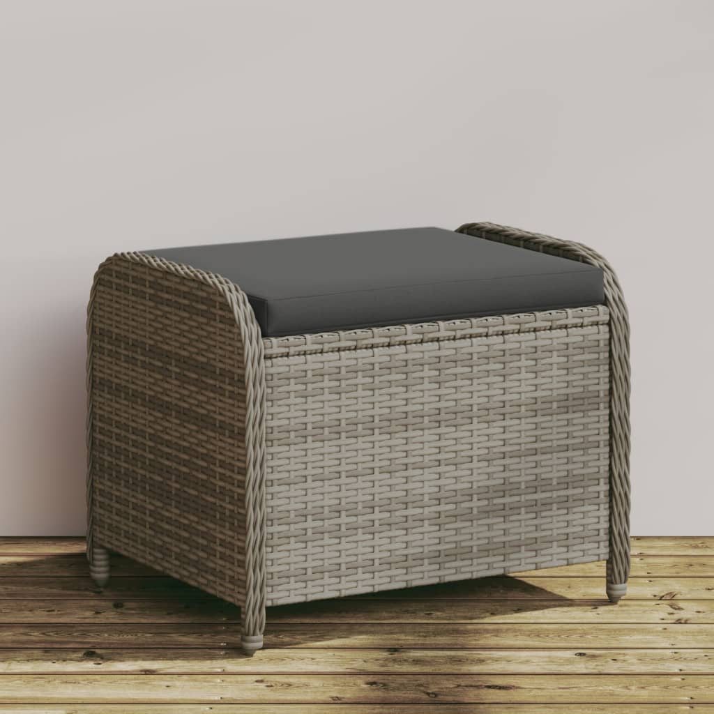 Gartenhocker mit Kissen Grau 58x46x46 cm Poly Rattan Gartenhocker mit Kissen Grau 58x46x46 cm Poly Rattan