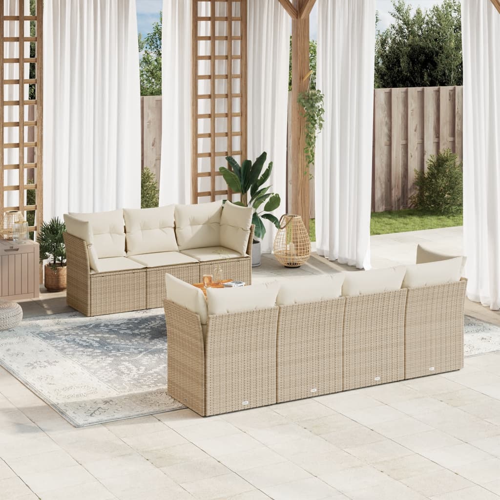 8-tlg. Garten-Sofagarnitur mit Kissen Beige Poly Rattan 8-tlg. Garten-Sofagarnitur mit Kissen Beige Poly Rattan