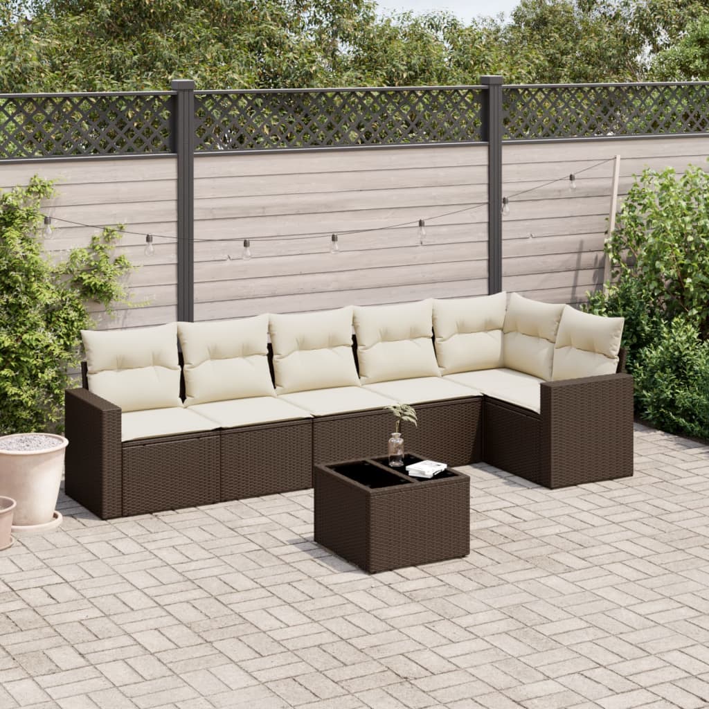 7-tlg. Garten-Sofagarnitur mit Kissen Braun Poly Rattan 7-tlg. Garten-Sofagarnitur mit Kissen Braun Poly Rattan