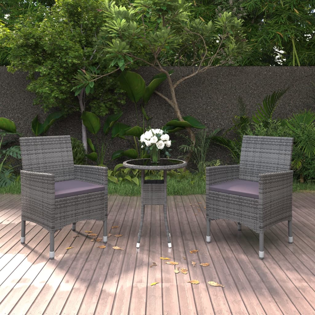 3-tlg. Garten-Essgruppe Poly Rattan Grau 3-tlg. Garten-Essgruppe Poly Rattan Grau