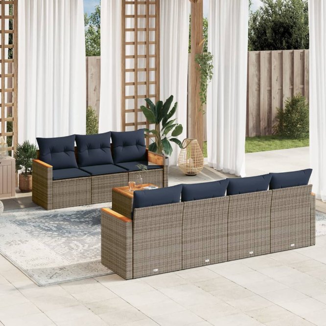 8-teiliges Gartensofa-Set mit Kissen, grau, Polyrattan 8-teiliges Gartensofa-Set mit Kissen, grau, Polyrattan