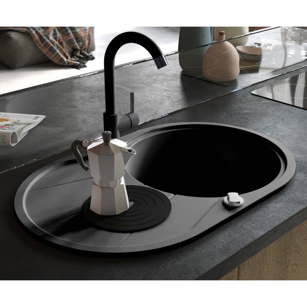 Granitspüle Einzelbecken Oval Schwarz