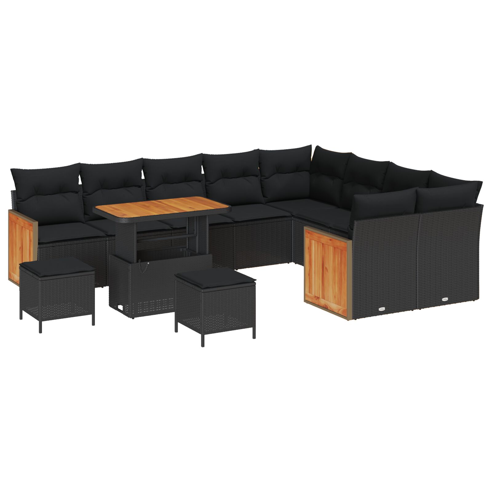 12-teiliges Garten Sofa Set mit Kissen Schwarz Poly Rattan Akazie, 3-teiliges Garten Essset mit Kissen Schwarz Poly Rattan Akazie 12-teiliges Garten Sofa Set mit Kissen Schwarz Poly Rattan Akazie, 3-teiliges Garten Essset mit Kissen Schwarz Poly Rattan Akazie
