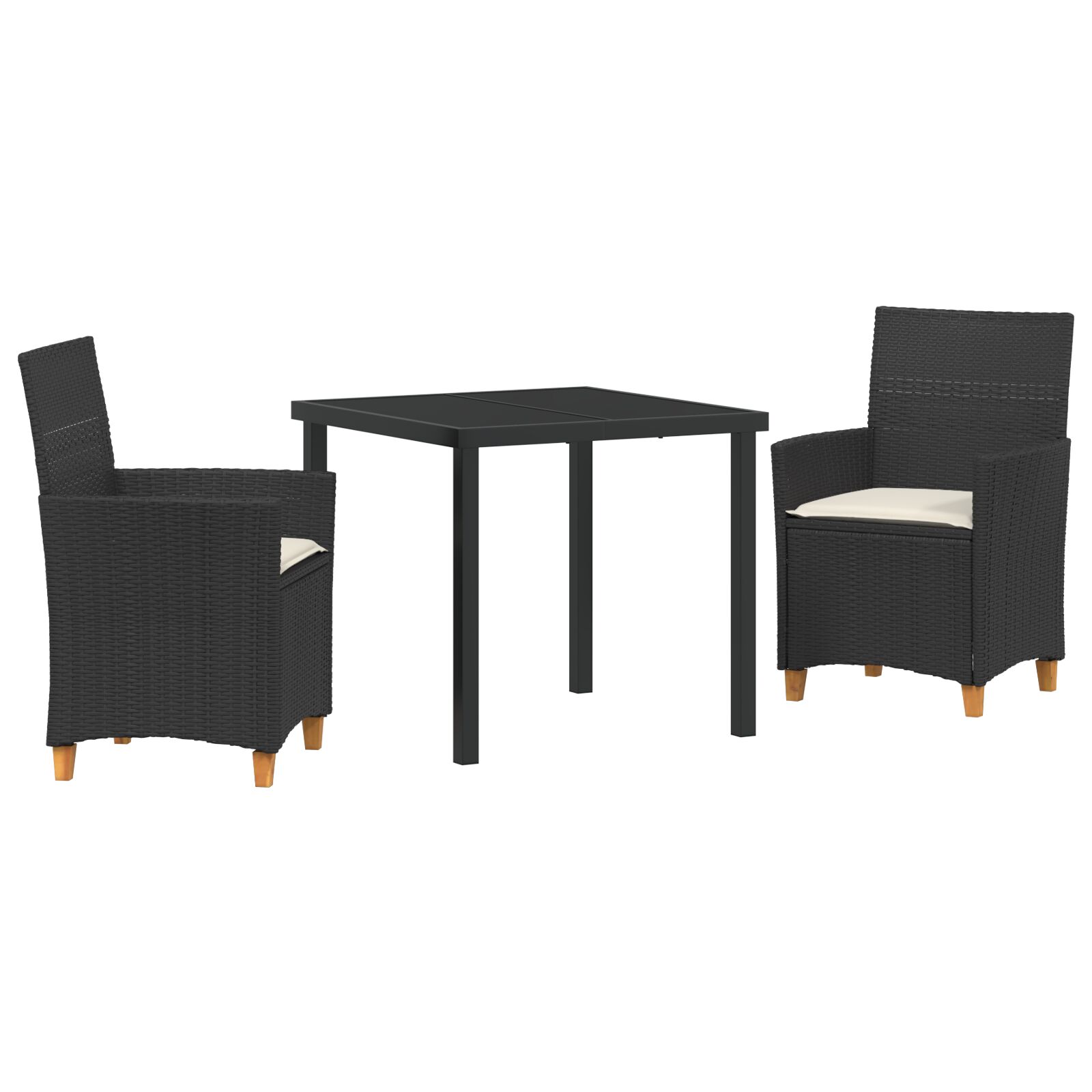 3-teiliges Garten-Ess-Set mit Kissen Schwarz Poly-Rattan 3-teiliges Garten-Ess-Set mit Kissen Schwarz Poly-Rattan