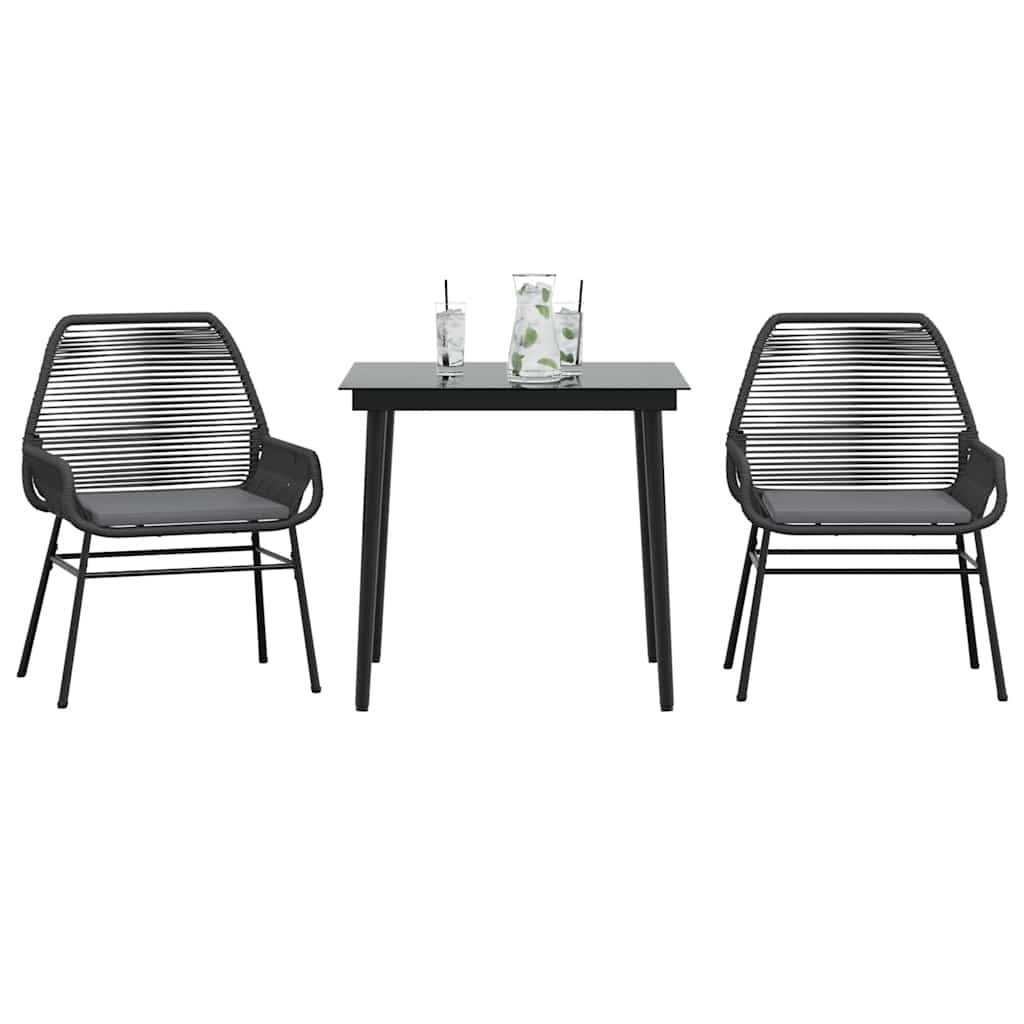 vidaXL 3-tlg. Garten-Essgruppe mit Kissen Schwarz Poly Rattan Glas vidaXL 3-tlg. Garten-Essgruppe mit Kissen Schwarz Poly Rattan Glas