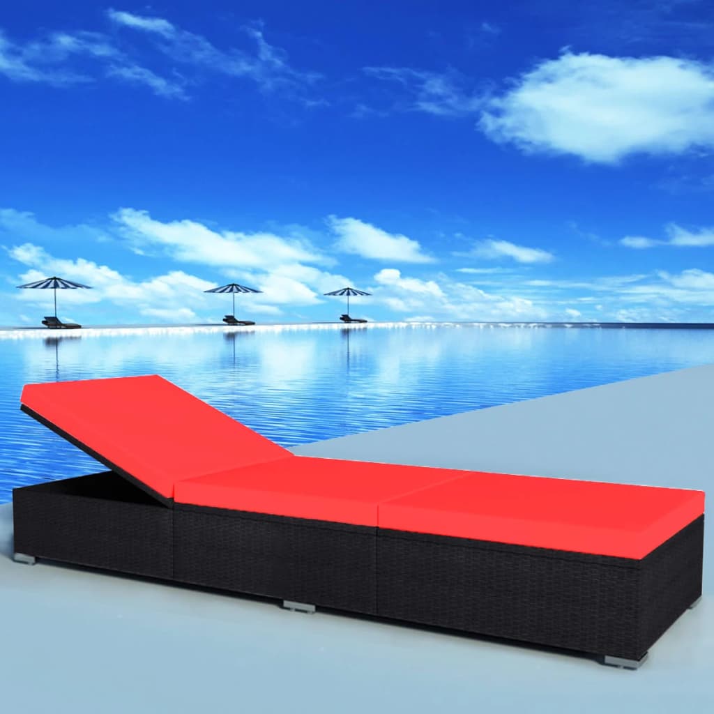 Sonnenliege mit Auflage Poly Rattan Schwarz Sonnenliege mit Auflage Poly Rattan Schwarz