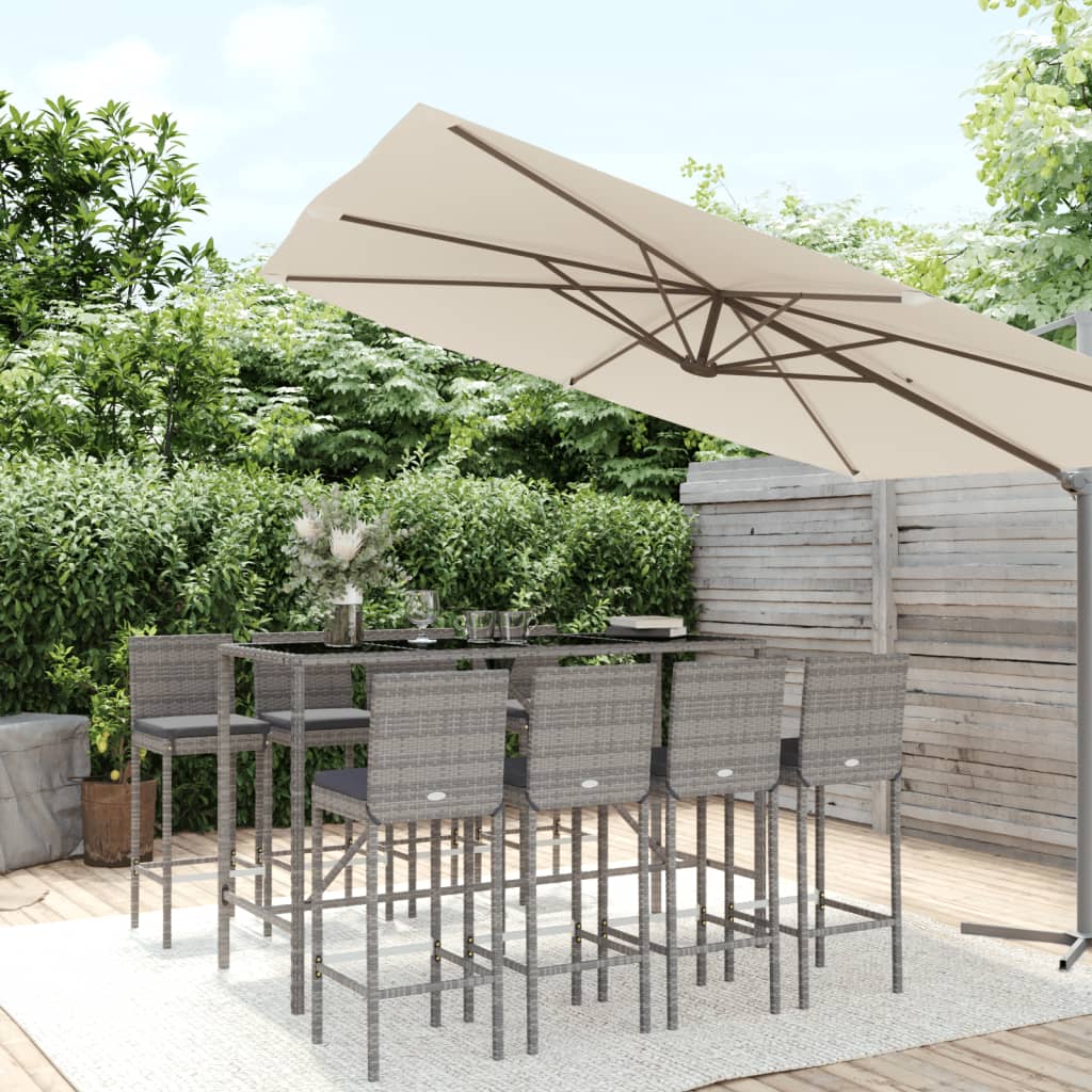 9-tlg. Gartenbar-Set mit Kissen Grau Poly Rattan 9-tlg. Gartenbar-Set mit Kissen Grau Poly Rattan