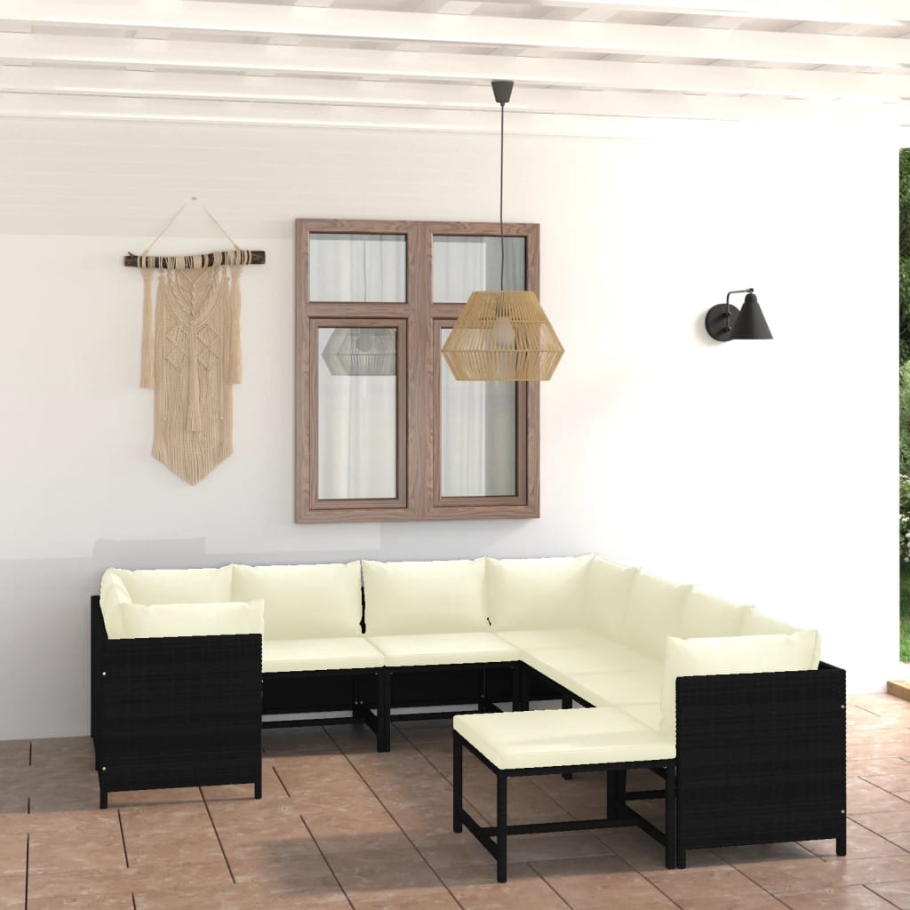 9-tlg. Garten-Lounge-Set mit Kissen Poly Rattan Schwarz 9-tlg. Garten-Lounge-Set mit Kissen Poly Rattan Schwarz