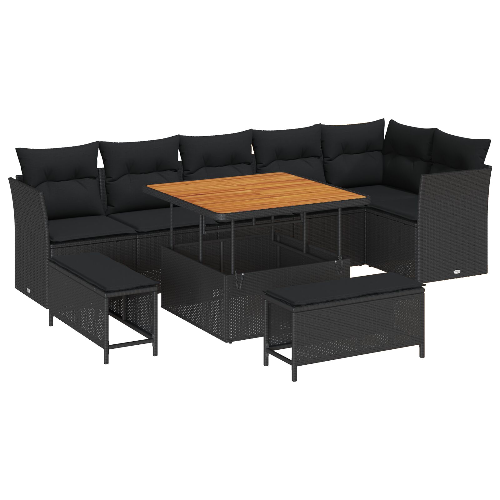 9-teiliges Garten Sofa Set mit Kissen Schwarz Poly Rattan Akazie, 3-teiliges Garten Esszimmer Set mit Kissen Schwarz Poly Rattan Akazie 9-teiliges Garten Sofa Set mit Kissen Schwarz Poly Rattan Akazie, 3-teiliges Garten Esszimmer Set mit Kissen Schwarz Poly Rattan Akazie