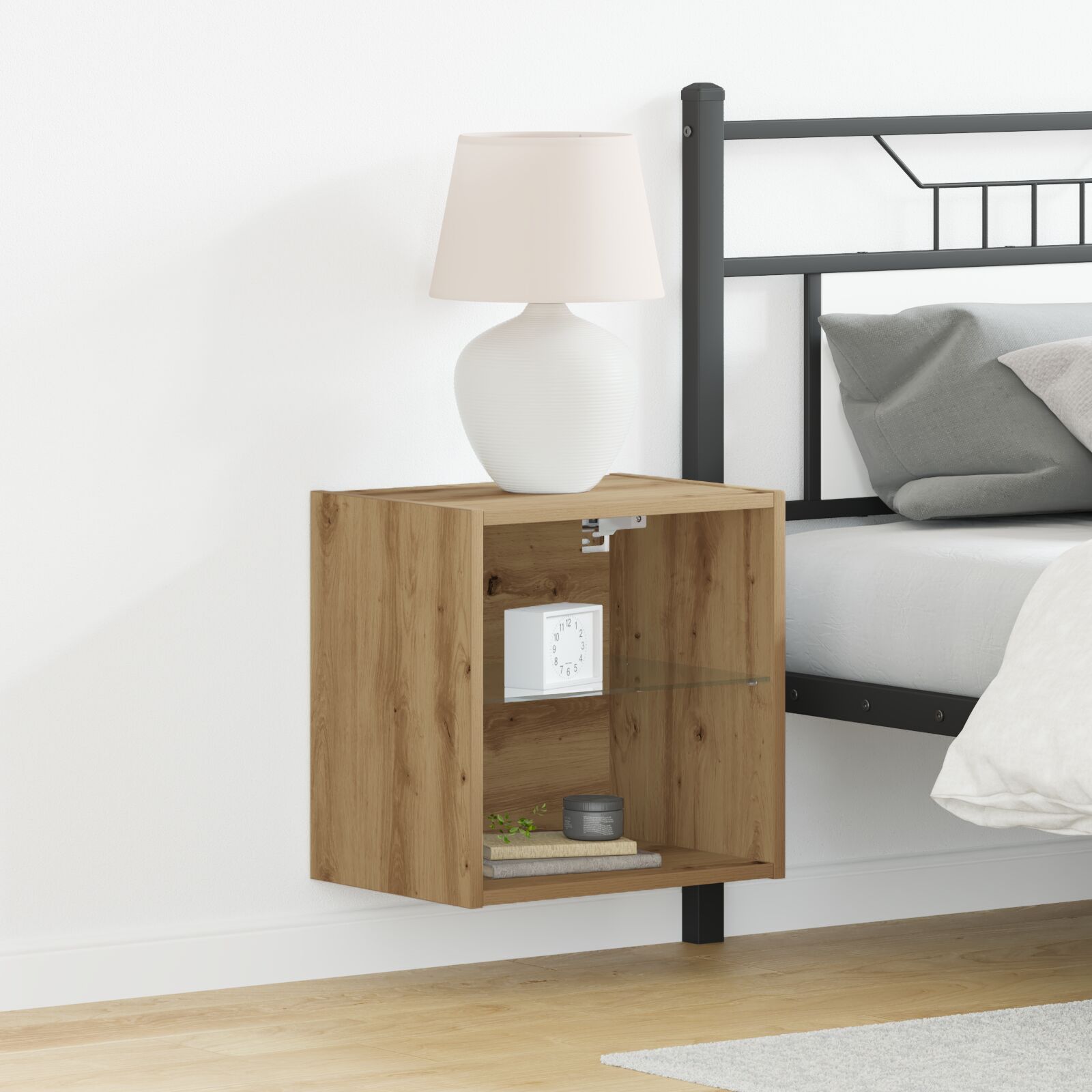 Schweberegal Massivholzeiche 40x28,5x40 cm Holzwerkstoff
