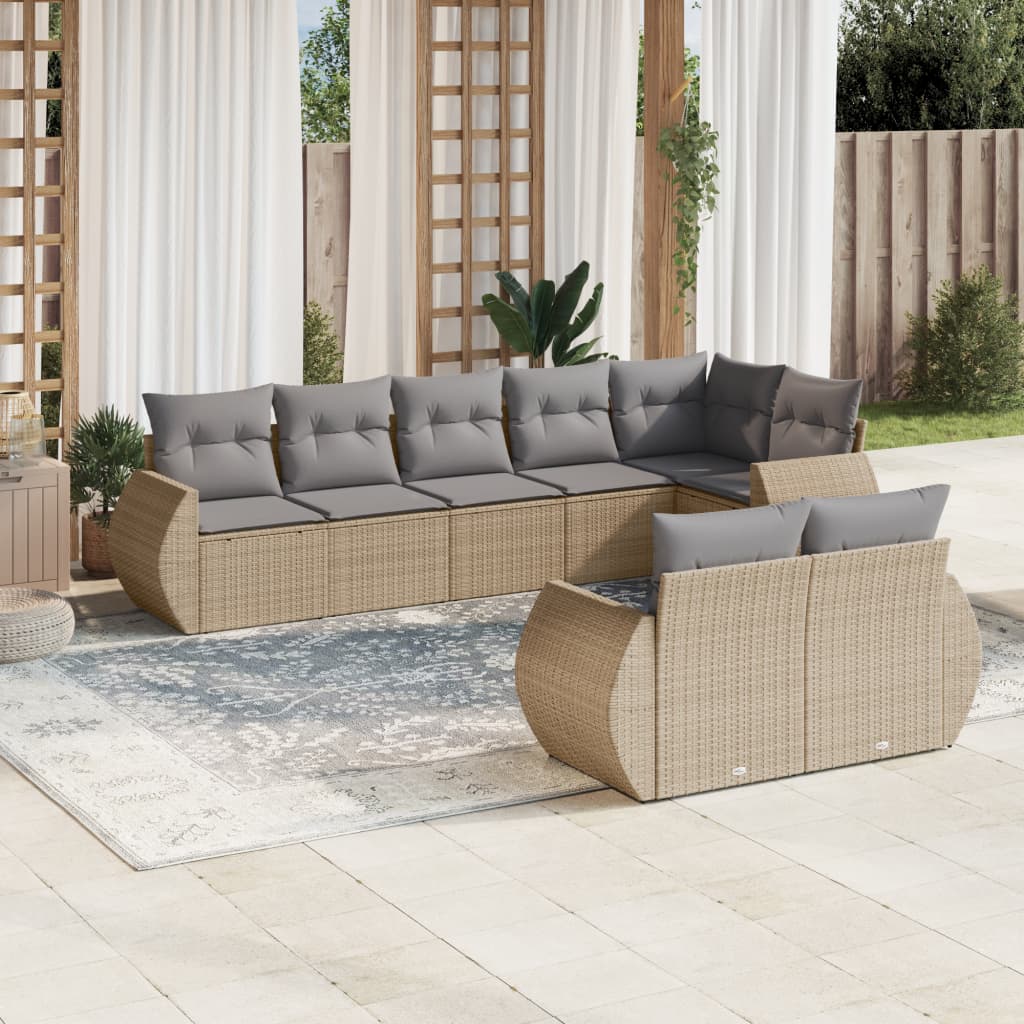 8-tlg. Garten-Sofagarnitur mit Kissen Beige Poly Rattan 8-tlg. Garten-Sofagarnitur mit Kissen Beige Poly Rattan