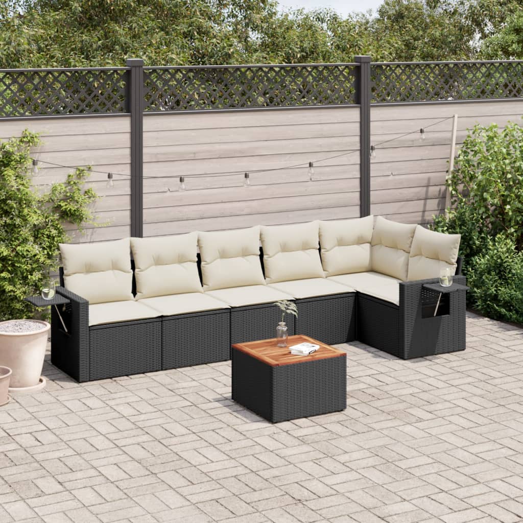 7-tlg. Garten-Sofagarnitur mit Kissen Schwarz Poly Rattan 7-tlg. Garten-Sofagarnitur mit Kissen Schwarz Poly Rattan