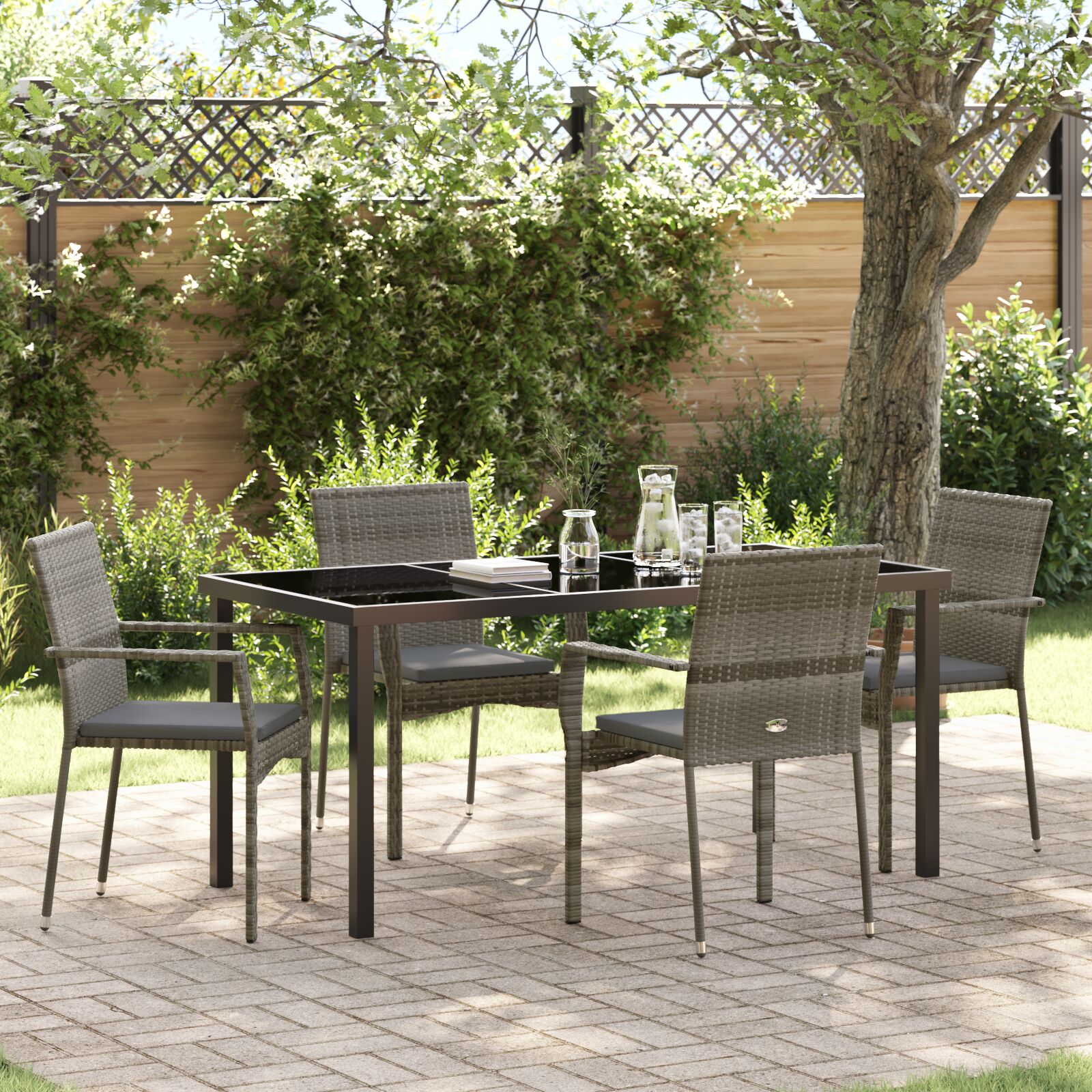 5-teiliges Garten-Essset mit Kissen Grau Poly-Rattan 5-teiliges Garten-Essset mit Kissen Grau Poly-Rattan